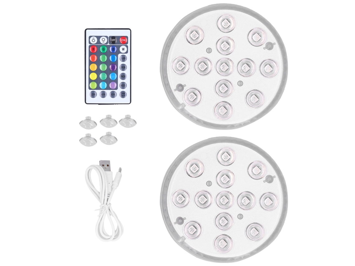 2pcs Luz Submersível LED RGB 16 Cores Controle Remoto Ventosa | S/MARCA