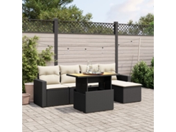 Vidaxl 6 Pcs Conjunto Sofás De Jardim C/ Almofadões Vime Pe Preto