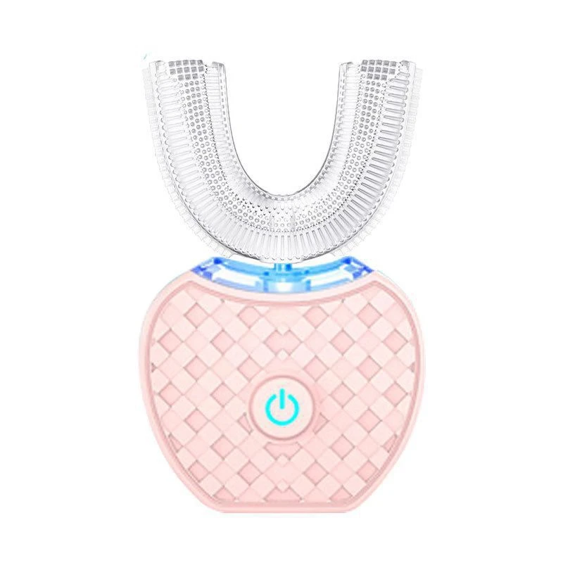 Escova de dentes elétrica ultrassônica em formato U (rosa), recarregável, com função elétrica, rotativa e de escaneamento inteligente.