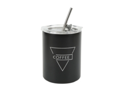 Copo de café de aço inox 12oz com tampa e canudo preto | S/MARCA