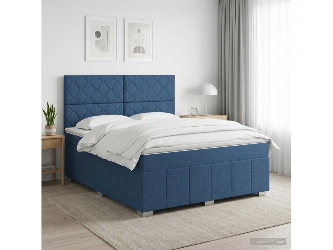 Vidaxl Cama Box Spring Com Colchão Azul 140 X 200 Cm Tecido