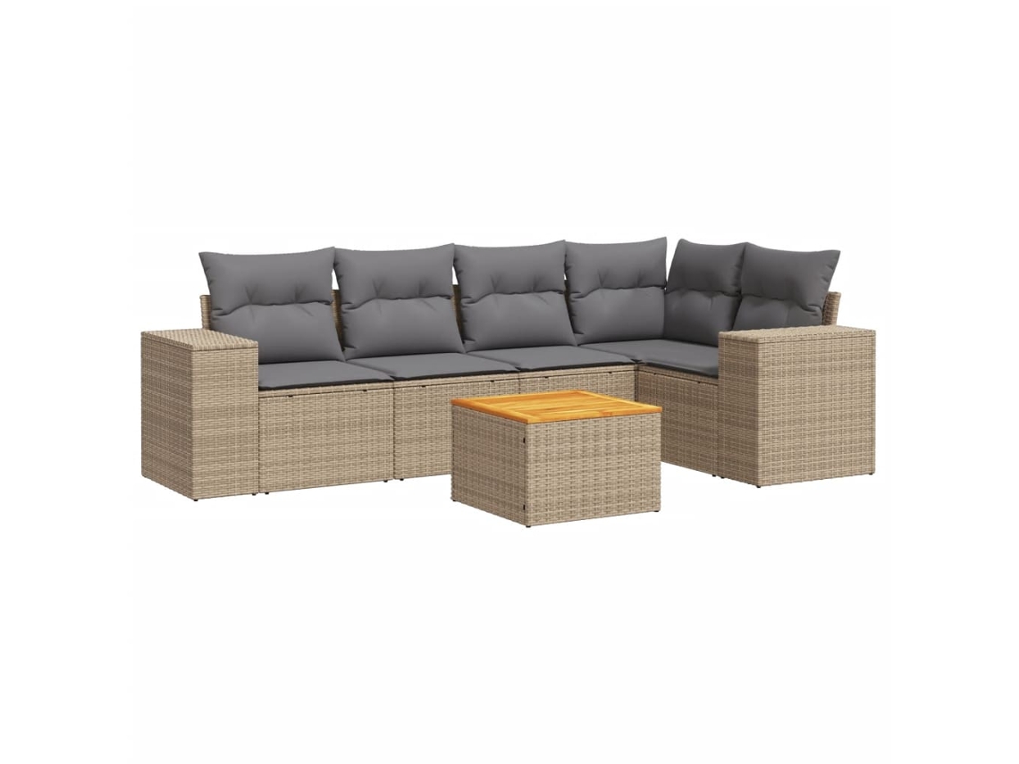Conjunto de 6 Sofás P/ Jardim com Almofadões Vime Pe Bege MAISON EXCLUSIVE (80x200 cm)