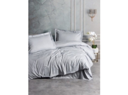 Conjunto de Cama - Capa de Edredom 220 x 240 + 2 Fronhas 60 x 60 - Cetim de Algodão - Cinza