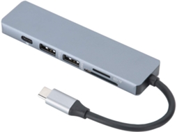 Adaptador Hub Usb-c 6 Em 1 Com 4k, Pd De 100 W, Usb 3.0, Leitor