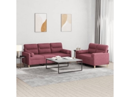 Vidaxl 2 Pcs Conjunto De Sofás Com Almofadas Tecido Vermelho-tinto