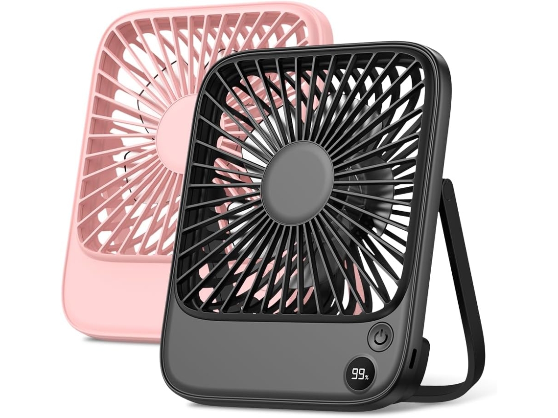 Kit com 2 Ventiladores de Mesa Portáteis de 5000mah, Ultrafinos e Recarregáveis, com Visor Digital, Silenciosos e Compactos BRILVIBERA