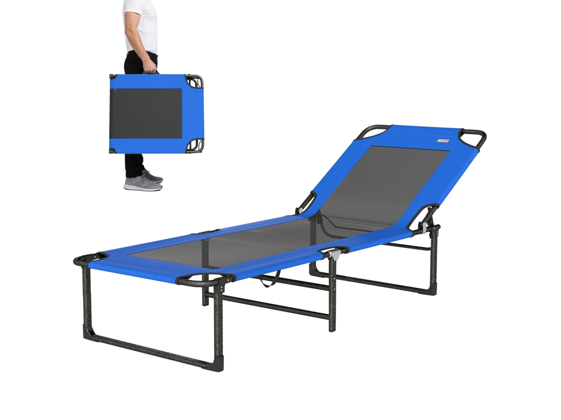 Espreguiçadeira Dobrável Com Encosto Ajustável Em 4 Posições, Alças E De Textilene Suporta Até 120 Kg 175x58x68 Cm Azul