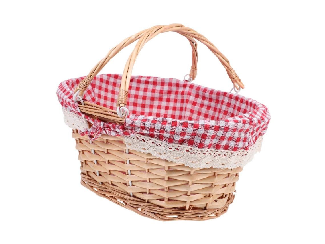 Cesta De Piquenique Grande Em Vime Com Alça, Estilo Campestre Retrô, Forro Xadrez Vichy Para Uso Externo E Doméstico.