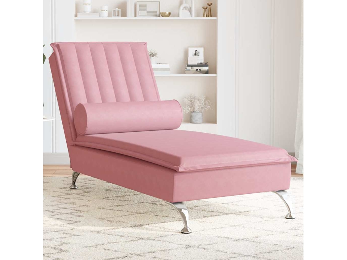 Vidaxl Chaise Lounge De Massagem Com Rolo Veludo Rosa