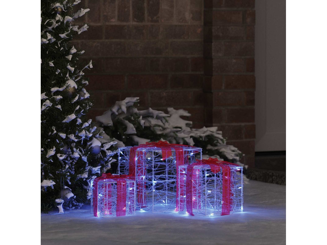 Vidaxl Caixa De Presente Com 60 Leds 3 Pcs Azul 20 X 20 X 20 Cm Acrílo