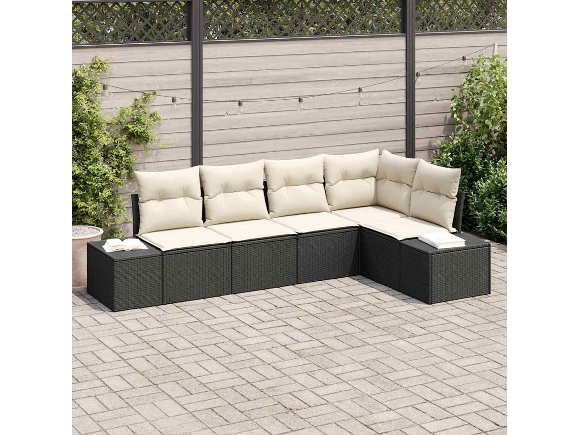 Vidaxl Conjunto De Sofá De Jardim 5 Pcs Preto E Creme Vime Pe