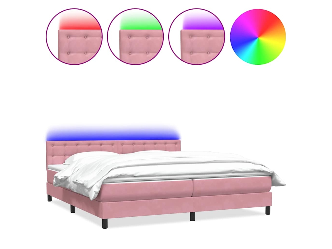 Cama Box Spring com Colchão e Led Rosa Veludo MAISON EXCLUSIVE (180x210 cm)