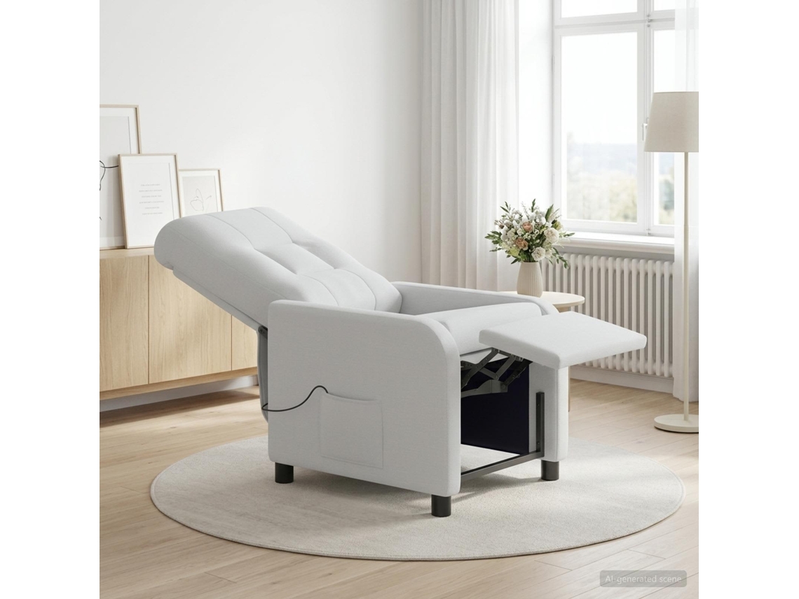 Vidaxl Recliner De Massagem Branco Tecido