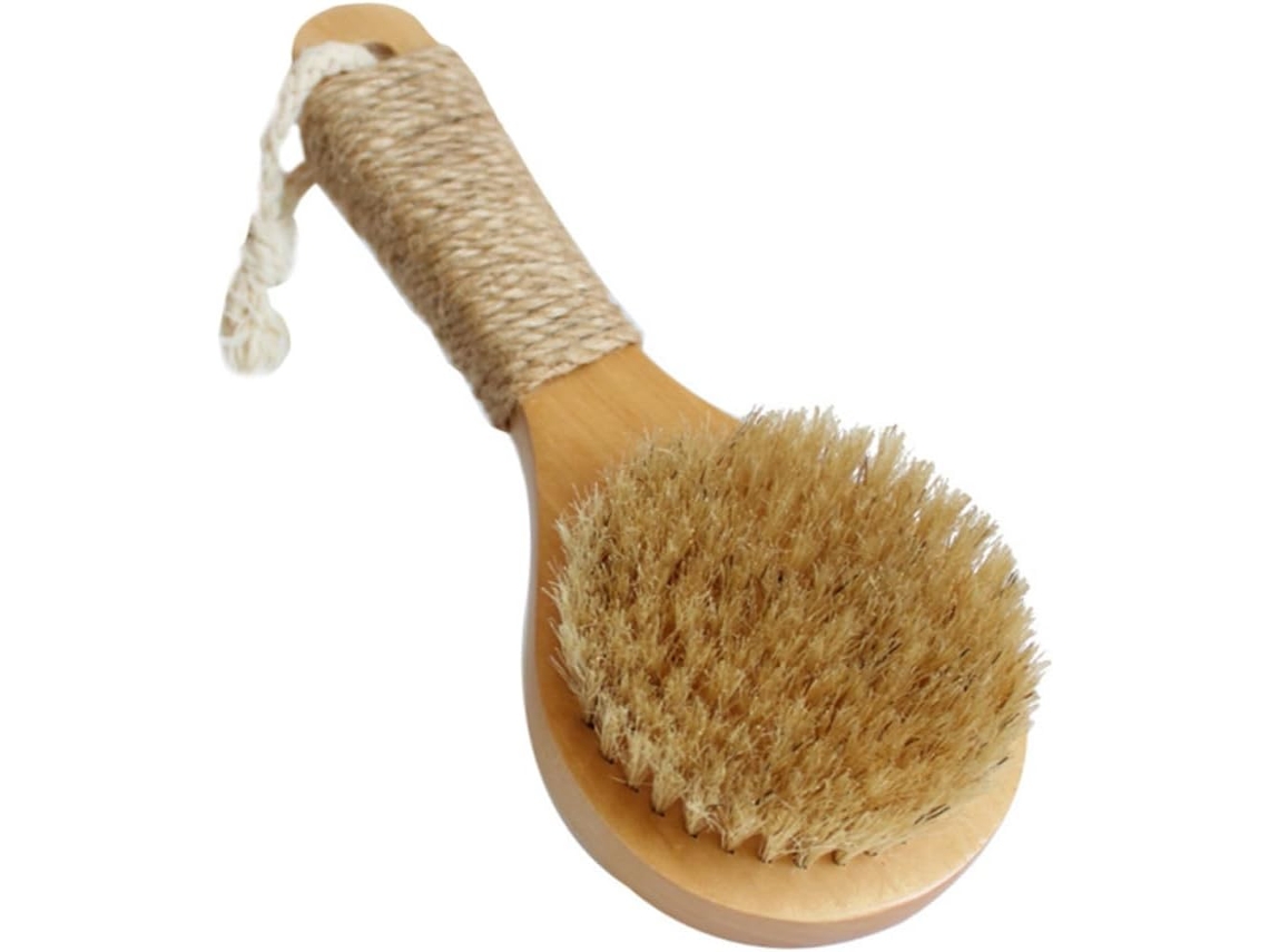 Escova De Banho Madeira Antiderrapante 20cm Com Cerdas Naturais Para Esfoliação Corporal E Remoção Impurezas Cor