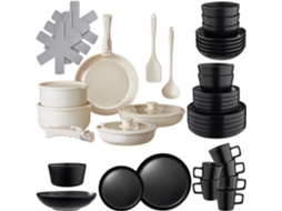 Conjunto Básico de Cozinha Tectake com Louça e Panelas em Preto e Branco