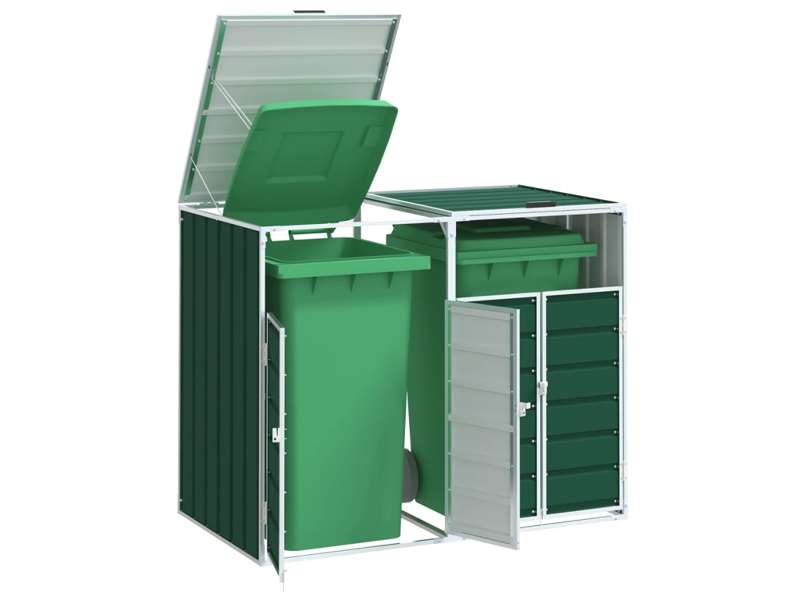Vidaxl Contentor C/ Rodas P/ Dois Caixotes Lixo 144x81x113cm Aço Verde