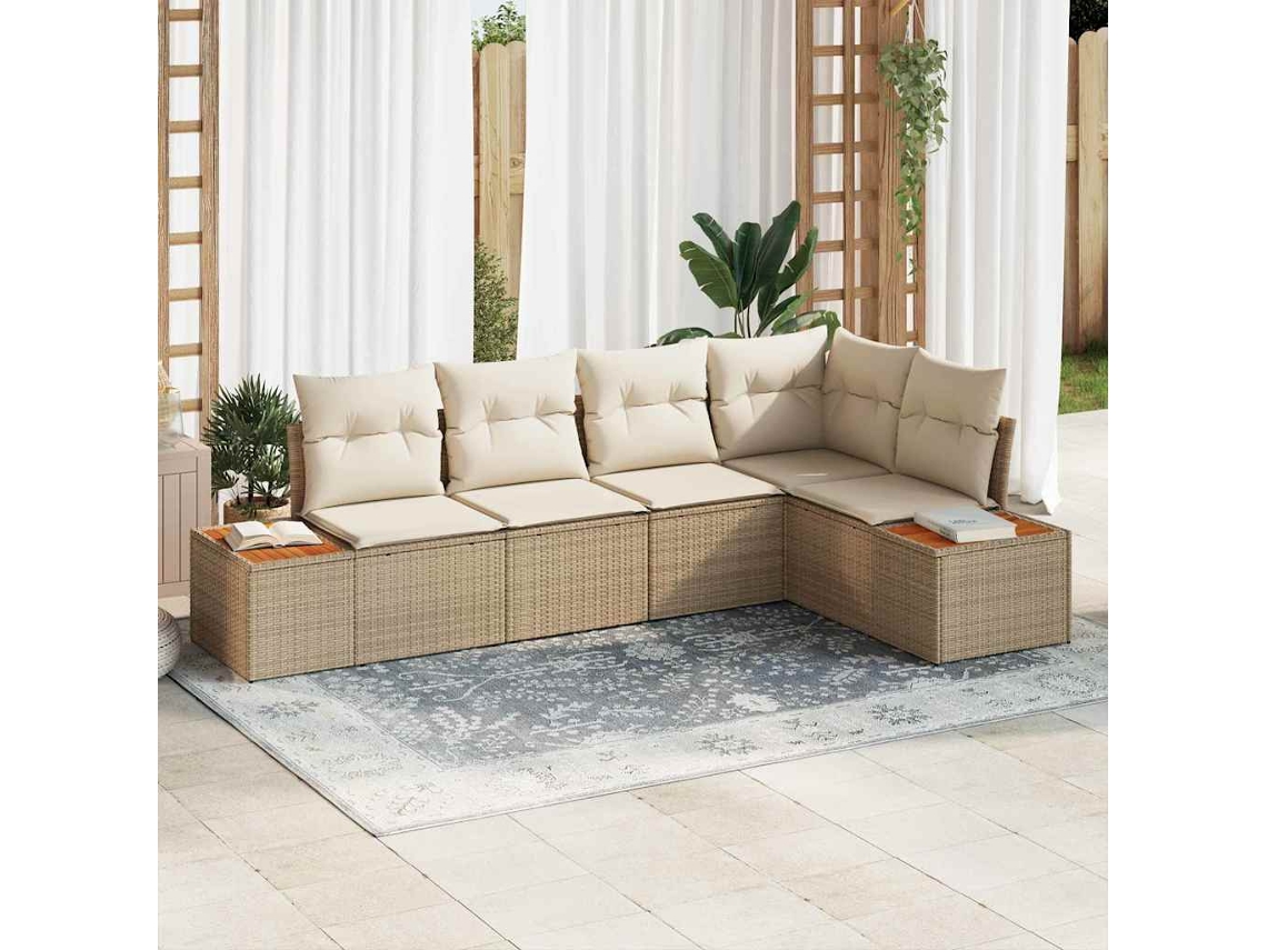 Vidaxl Conjunto De Sofá De Jardim 5 Unid. Bege Rattan Sintético