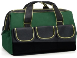 Bolsa grande de lona para ferramentas, 40 cm, com 16 dobras, base antiderrapante e resistente.