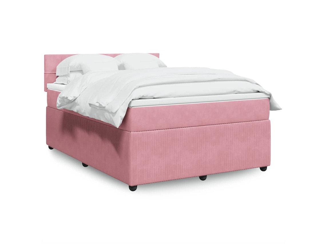 Vidaxl Cama Com Molas/colchão 160x200 Cm Veludo Rosa