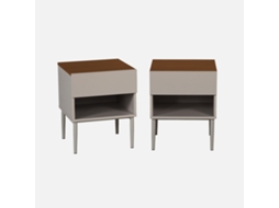 Mesa De Cabeceira Em Metal E Madeira, Set De 2, Cinza