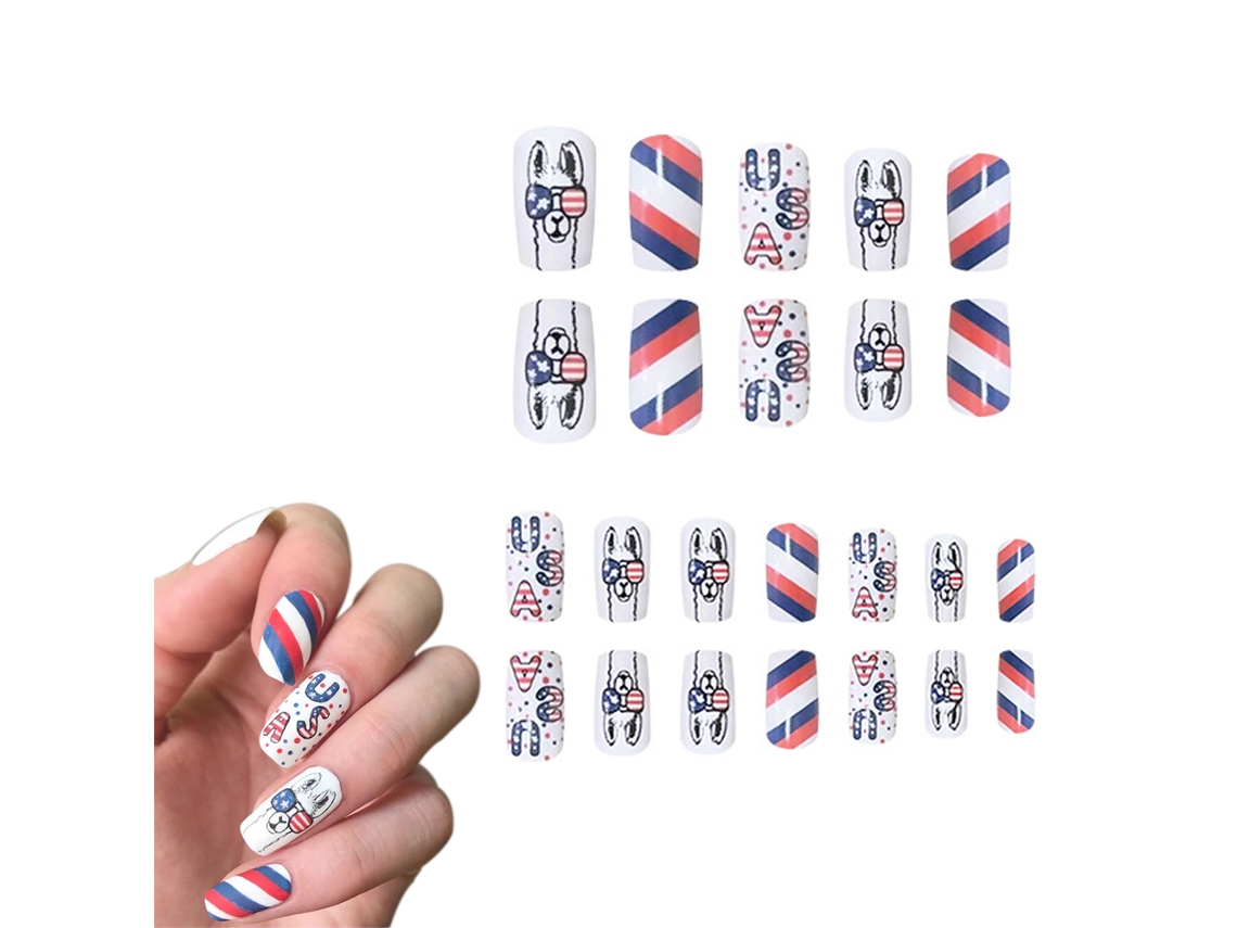 Unhas Postiças Desenhadas para O Dia Da Independência com Flores Artificiais. NEVEANCE