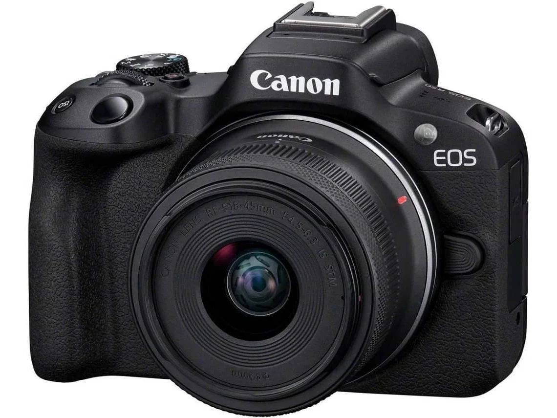 Máquina Fotográfica Mirrorless CANON EOS R50 + Objetiva RF-S 18-45mm f4.5-6.3 IS STM + Objetiva RF-S 55-210mm F5-7.1 IS STM (Encaixe: Canon RF - Abertura: F4.5-6.3 /F5-7.1 IS STM)