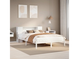 Vidaxl Cama com Estante Sem Colchão 140x200 Cm Pinho Maciço Branco