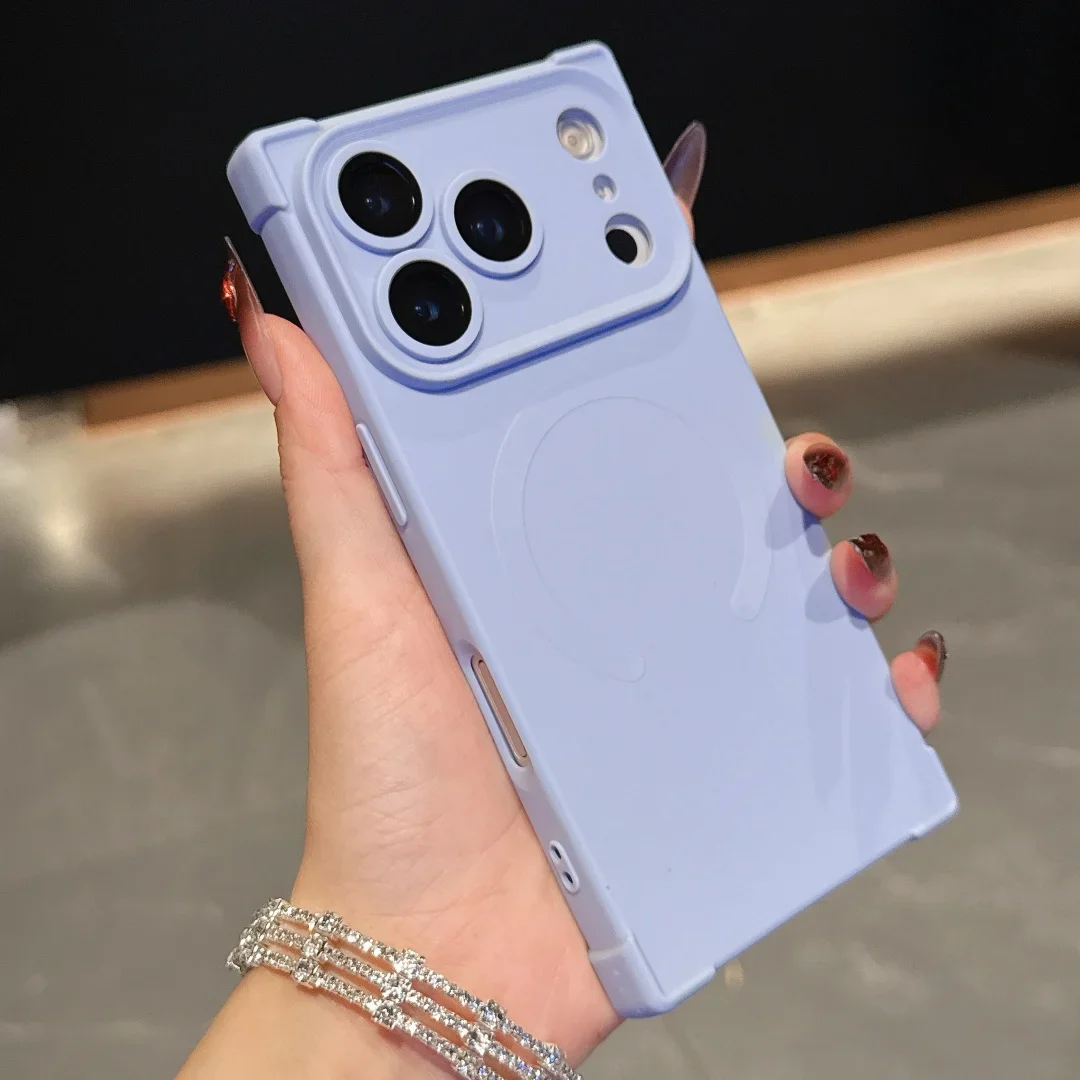 (azul Claro 17air) Capa De Celular Quadrada Com Bordas Retas E Carregamento Sem Fio Magnético, Feita De Silicone.