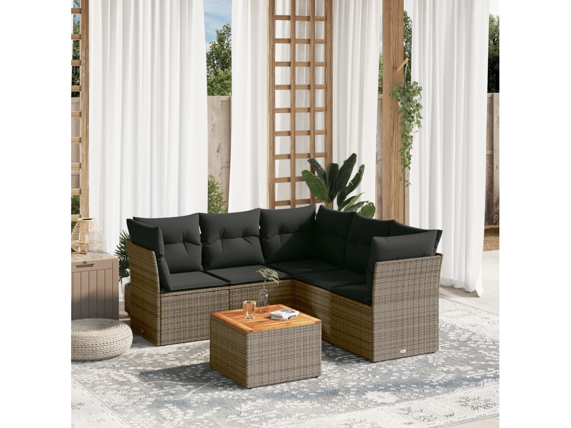 Vidaxl 6 Pcs Conjunto Sofás De Jardim Com Almofadões Vime Cinzento