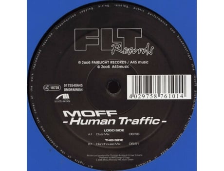Human Traffic, Moff | Media Condition Very Good Plus | 1 X Vinyl 12 Fairlight Records, A45 Music (vg)