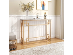 Mesa de Console Estreita com Tampo de Mármore e Estrutura Metálica Geométrica, Dourada NORTHIX