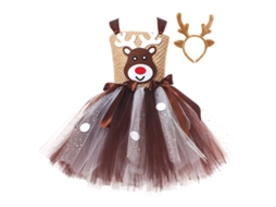 Vestuário de Natal Elk Mesh Vestido Saia Fluffy com Alças de Cabelo Xl