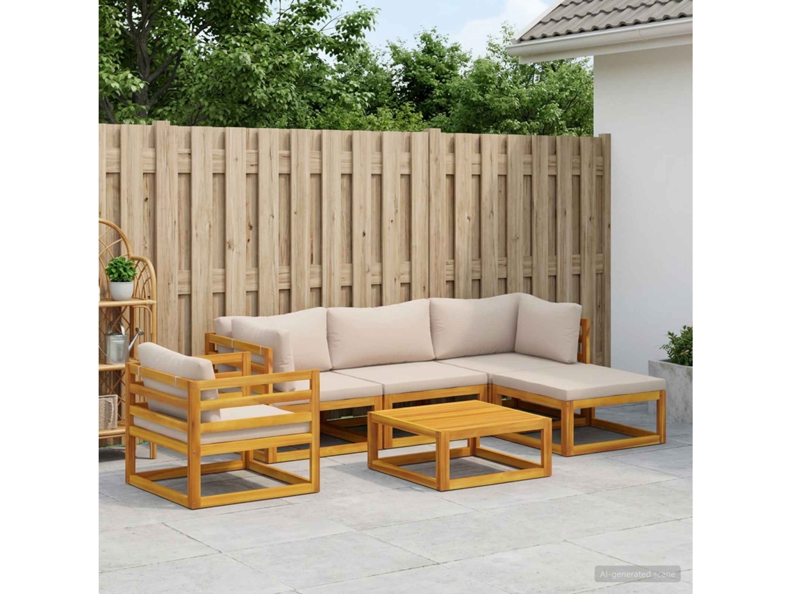 Vidaxl Conjunto De Sofás 6 Unid. Natural Madeira Sólida De Acácia