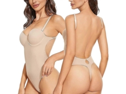 2026 body Shaper Sem Costas para Mulher com Sutiã Push Up e Calcinha Tanga, Body Ajustável e Confortável