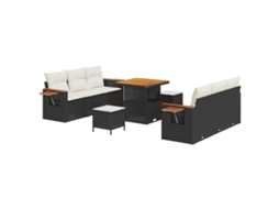 Conjunto 11 Sofá De Jardim Vidaxl Preto Vime Pe (204 X 179 X 85 Cm)