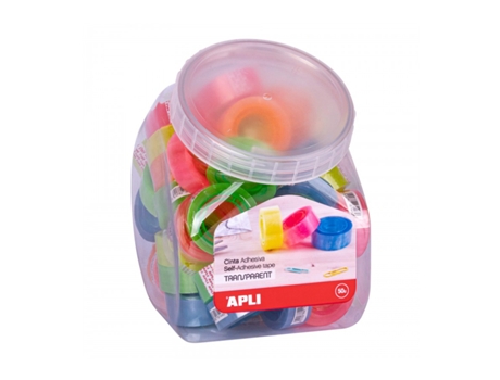 apli expositor con 50 cintas adhesivas transparentes 19 mm x 20 m fuerte adhesion colores de mandriles surtidos - 18146
