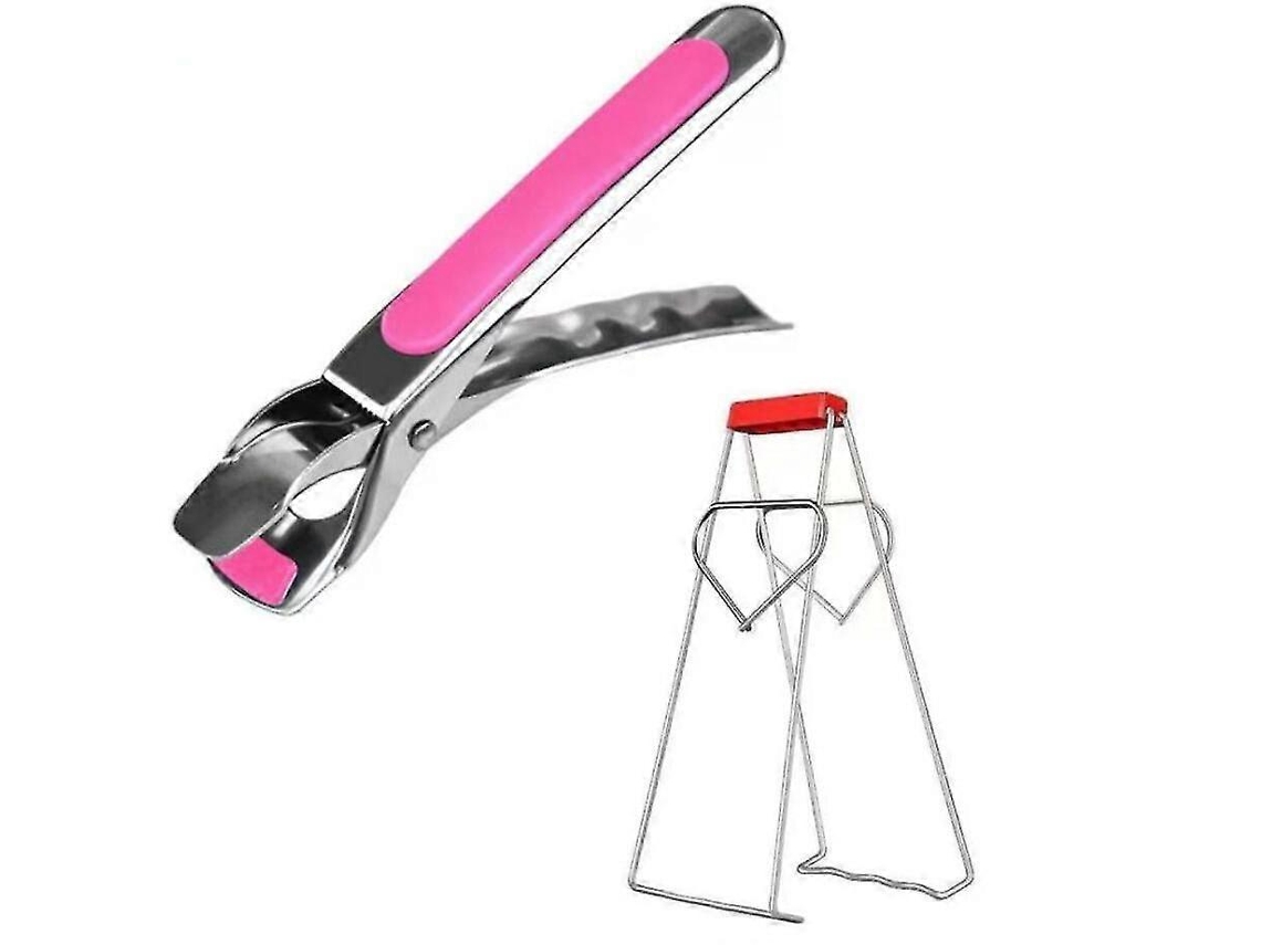 Pinça anti-escaldante em aço inoxidável com cabo antiderrapante para panelas e bandejas de fritadeira a ar - Rosa
