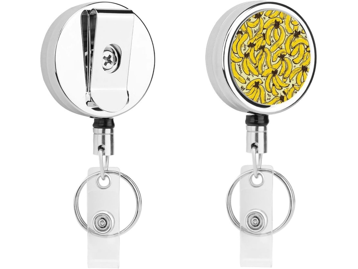 Porta Crachá Retrátil Em Formato De Banana Amarela, Moderno E Durável, Em Metal, Com Cordão De Nylon De 68cm, Ideal Para