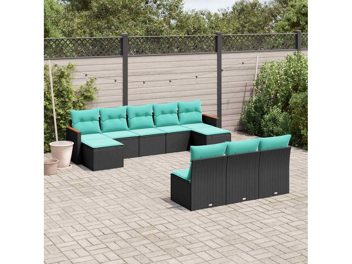 Vidaxl Conjunto De Sofá De Jardim Com 10 Peças E Almofadas Em Rattan Sintético Preto