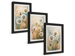 Composição De Quadros Flores De Dente-de-leão, Grama Em Tons Pastel Espelharte (3 Peças 20x30 Cm)