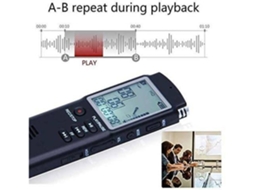 Minigravador Digital de 16Gb com Mp3 Player e Microfones Duplos para Reuniões Shows e Palestraspreto