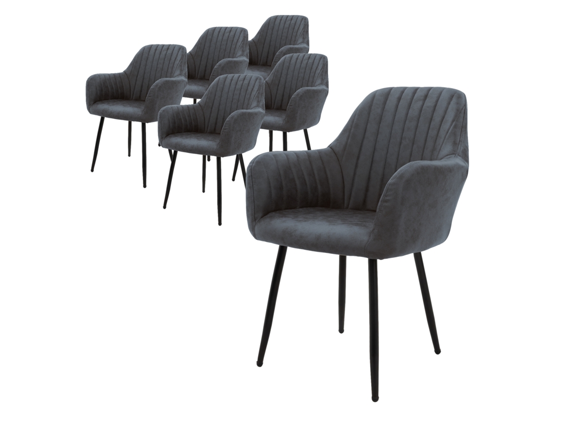 6X Cadeira de Jantar / Sala de Estar Assento Ergonómico Pernas de Metal Antracite de Veludo ML-DESIGN