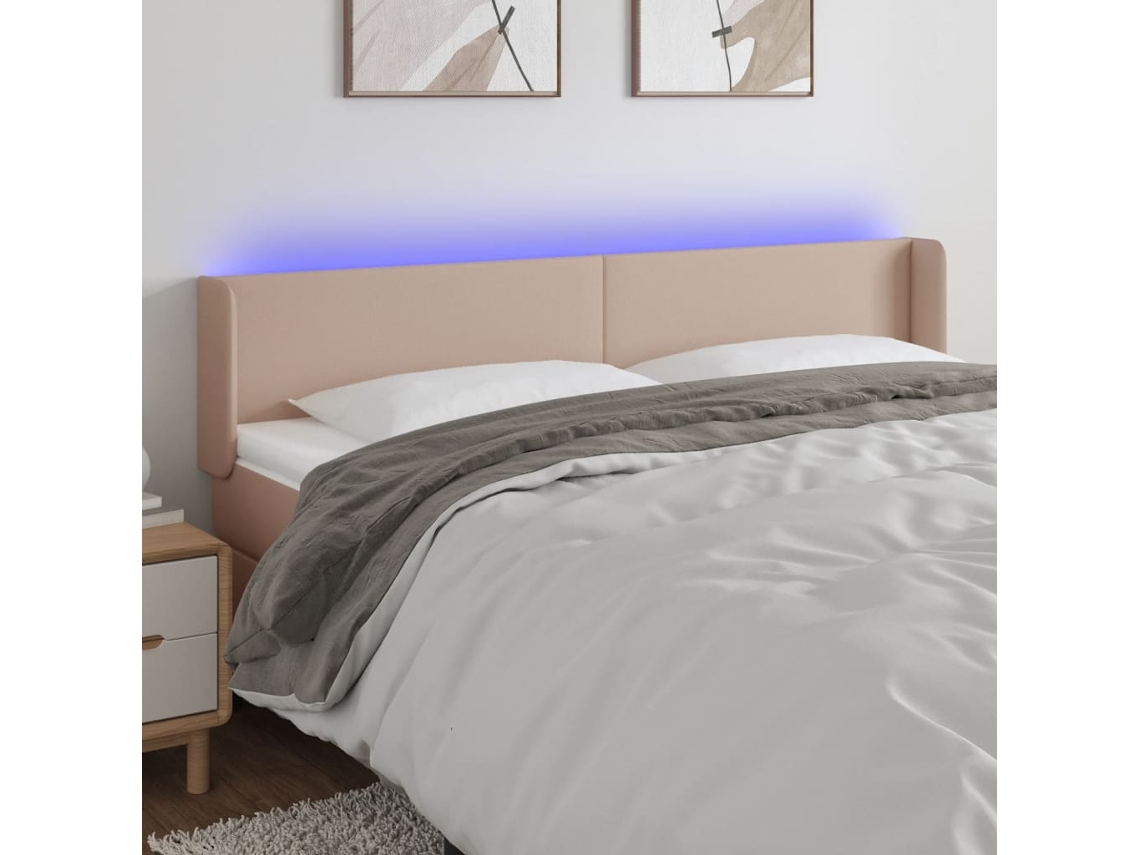 Vidaxl Cabeceira Cama Led Couro Artificial 183x16x78/88 Cm Cappuccino