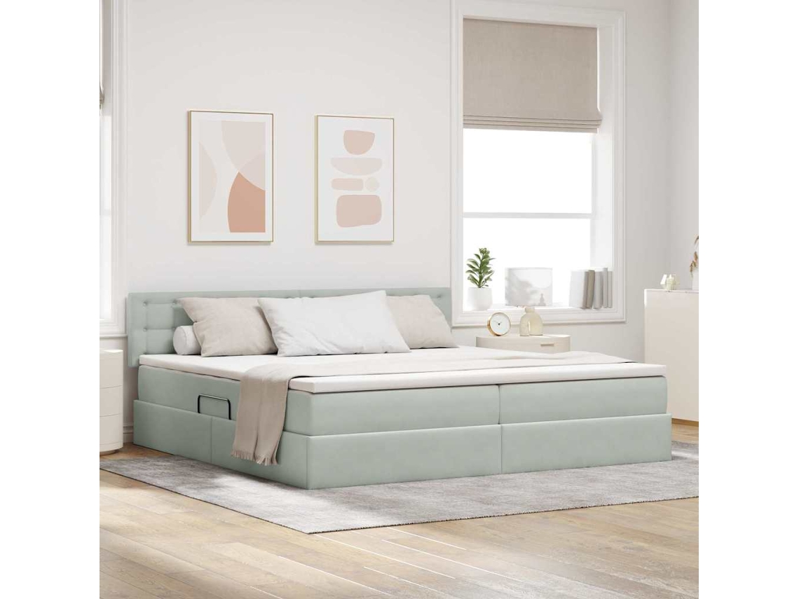 Vidaxl Cama De Armazenamento Led Com Colchão Cinzento-claro