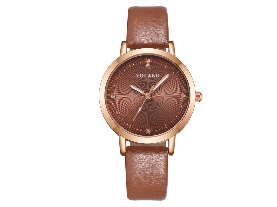 Relógio de Pulso Feminino Casual Elegante com Pulseira Pu e Mostrador Analógico Quartzo Café