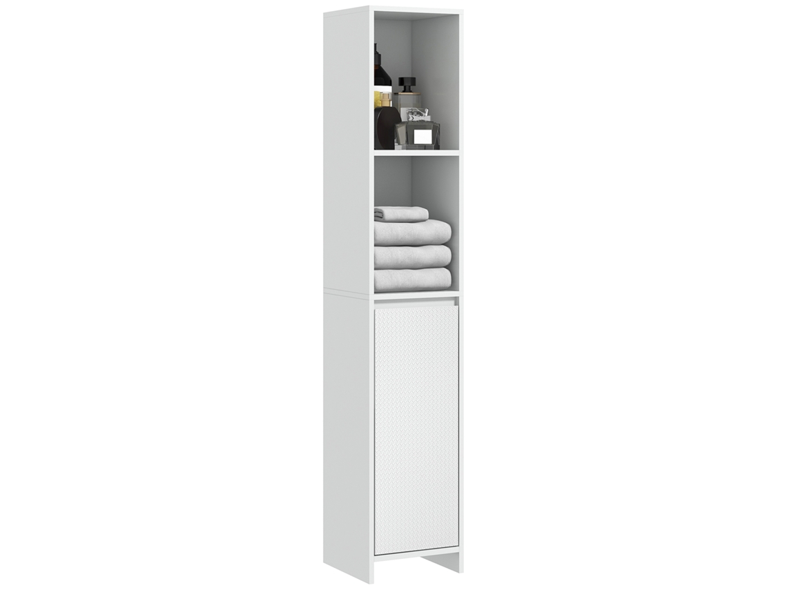 Coluna Casa De Banho Armário Alto De Com Porta 2 Prateleiras Abertas Anti-tombo Estilo Moderno 30x30x160 Cm Branco