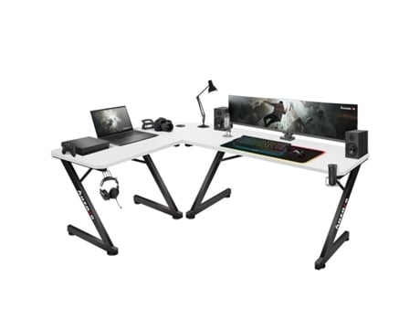 Mesa de Escritório Gaming HUZARO HZ-Hero 7.0 (Branco - Preto - Metal - Fibra de carbono - 11 cm - 72,5 cm)