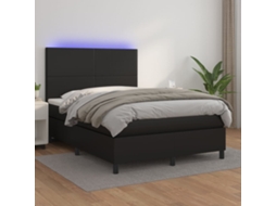 Cama Box Spring C/ Colchão/led 140x190cm Couro Artificial Preto