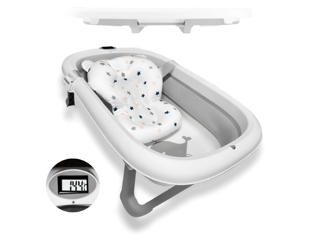 Banheira Dobrável Para Bebé Com Termómetro E Almofada Redutora, Modelo Ballena Em Cinza Home X Gym