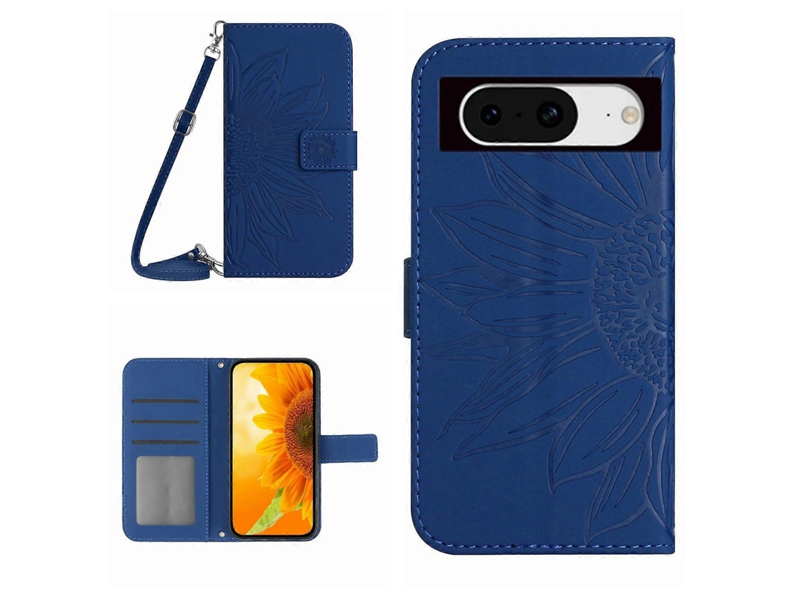 Capa De Celular De Couro Com Estampa De Girassol E Cordão Skin Feel